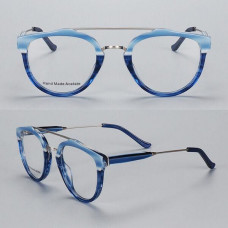 Women Retro Hand Made Tortoise Eyeglass Frames Men Full Rim Blue Round Glasses