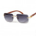 Men's Rimless Purple Gradient Tint Hip Hop Gold Frame Woodgrain Sunglasses